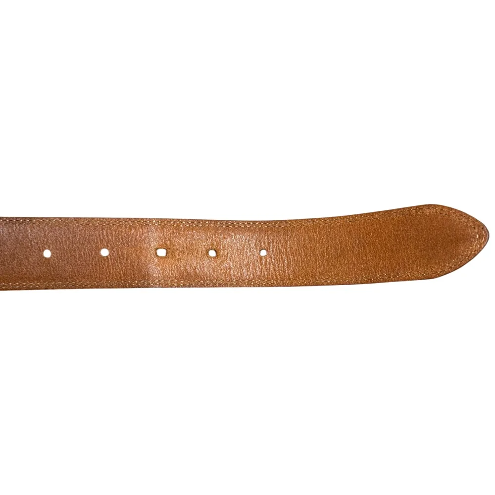 BRONZINO Brown Leather Belt Men's 34/85 Silver Buckle White Stitching Italy